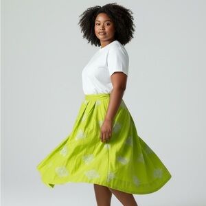A Loves A Lime Green Embroidered Linen & Cotton Midi Skirt Size XL EUC